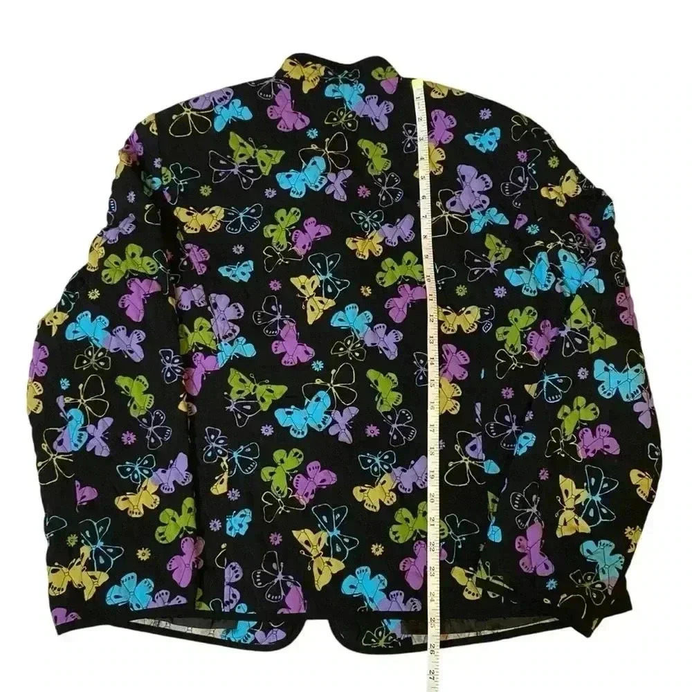 VGT Y2K REQUIREMENTS Women's Black Quilted Embroidered Butterfly Jacket Coat XL - Picture 13 of 14